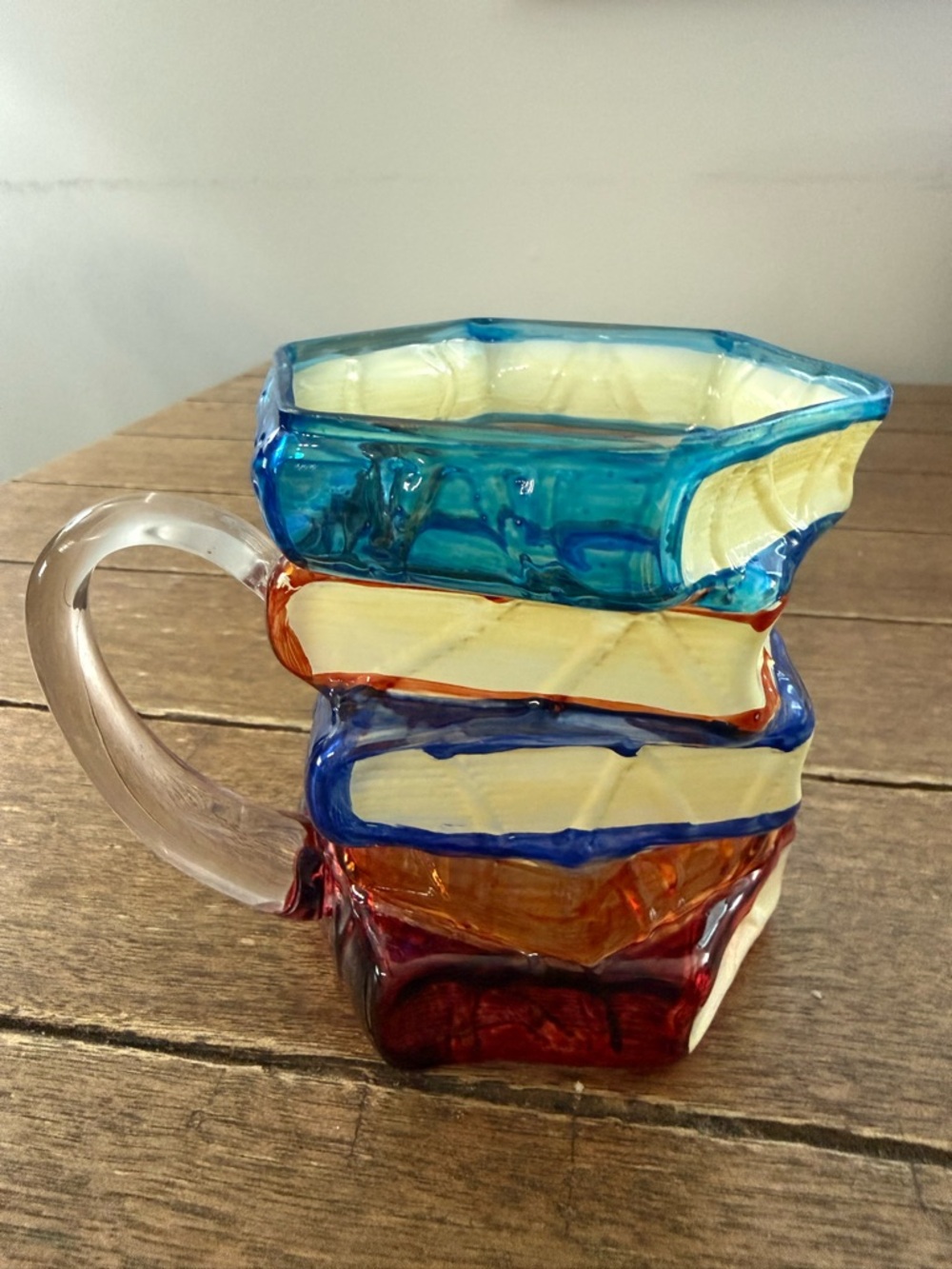 Colorful Stacked Books Glass Mug with Clear Handle